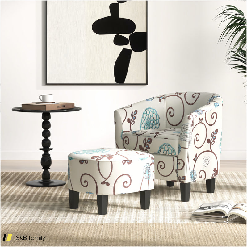 Modern Accent Tub Chair And Ottoman Set With Fabric Upholstered 240615-230908