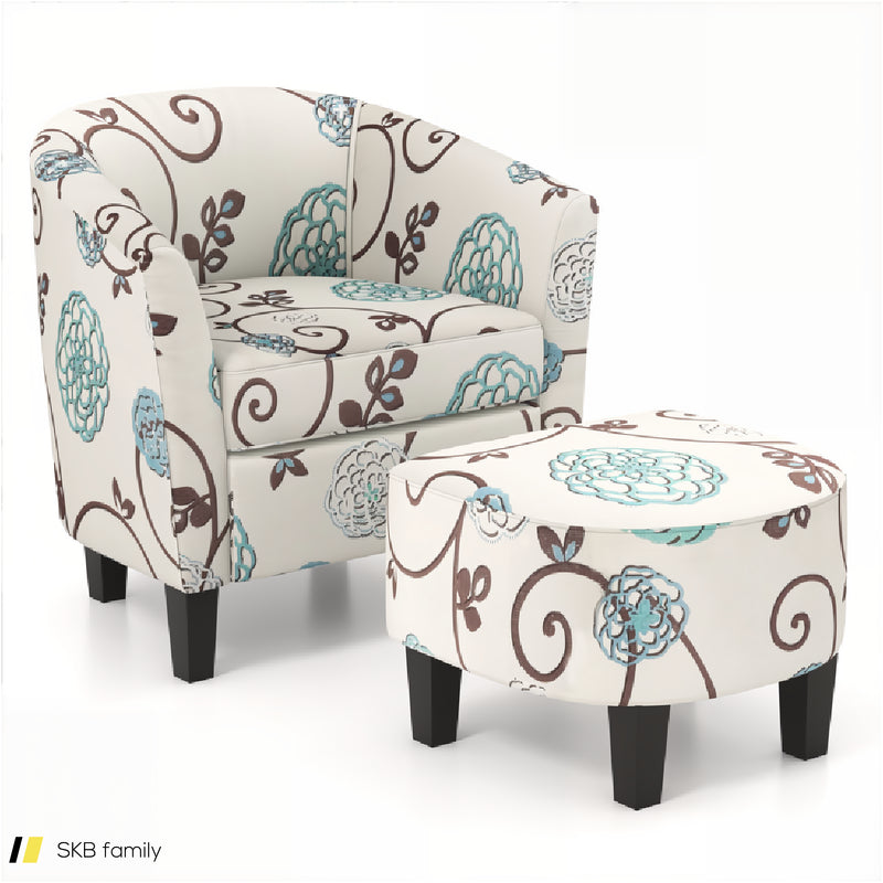 Modern Accent Tub Chair And Ottoman Set With Fabric Upholstered 240615-230908