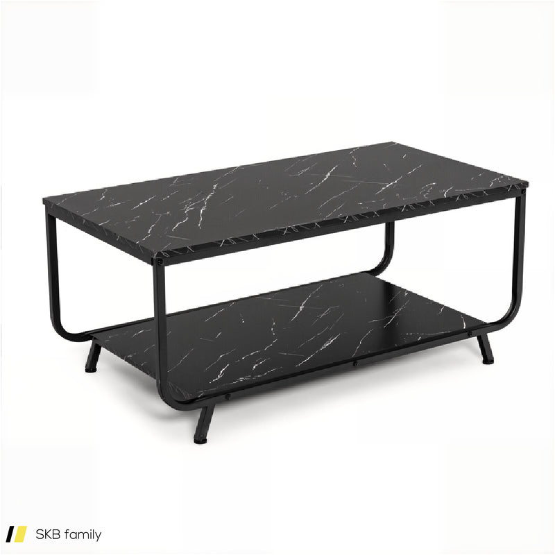 2-Tier Modern Marble Coffee Table With Storage Shelf For Living Room 240615-230910