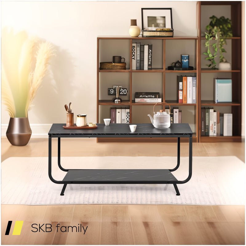 2-Tier Modern Marble Coffee Table With Storage Shelf For Living Room 240615-230910