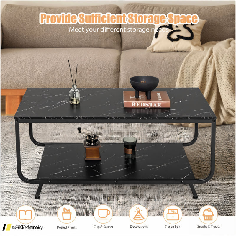 2-Tier Modern Marble Coffee Table With Storage Shelf For Living Room 240615-230910