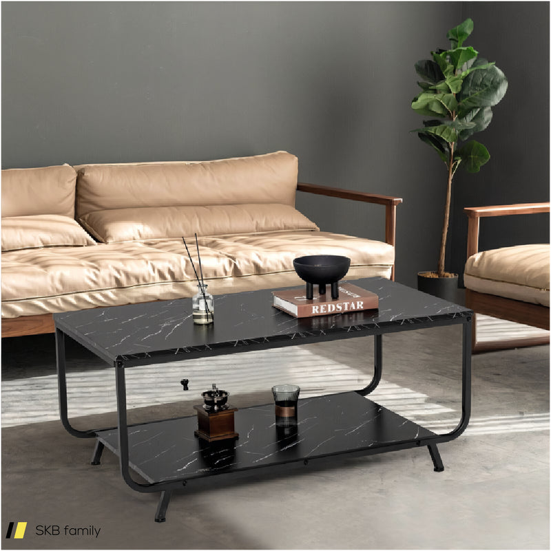 2-Tier Modern Marble Coffee Table With Storage Shelf For Living Room 240615-230910