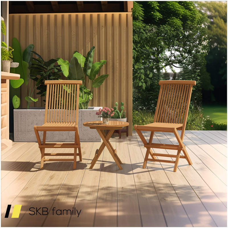 Set Of 2 Indonesia Teak Patio Folding Chairs With High Back And Slatted Seat 240615-230911