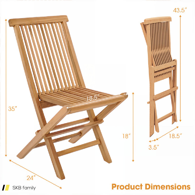 Set Of 2 Indonesia Teak Patio Folding Chairs With High Back And Slatted Seat 240615-230911