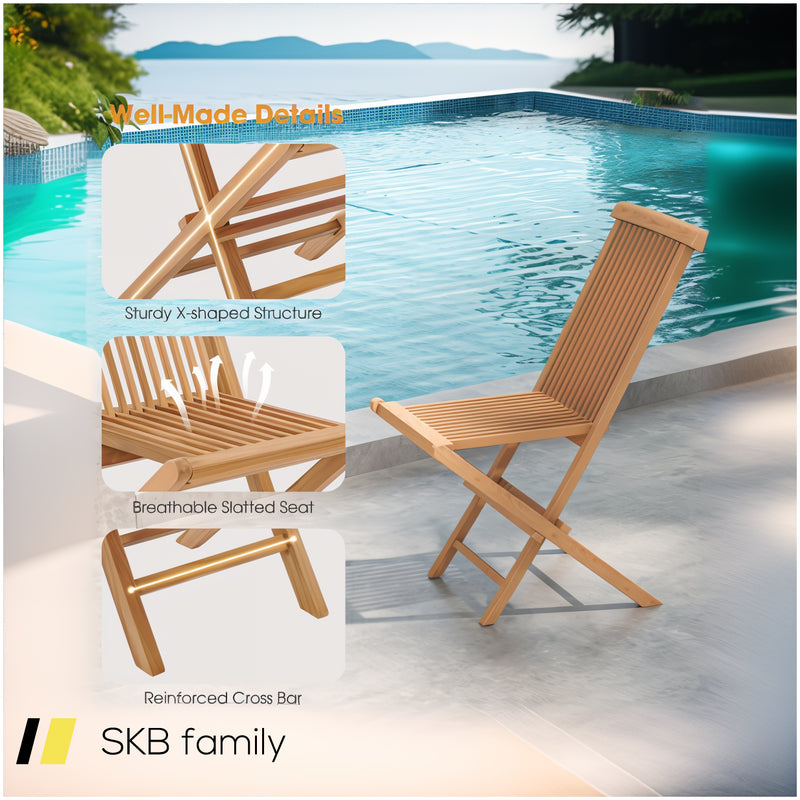 Set Of 2 Indonesia Teak Patio Folding Chairs With High Back And Slatted Seat 240615-230911