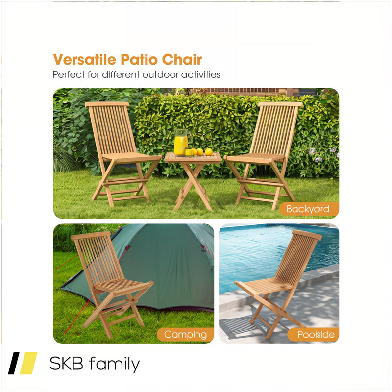 Set Of 2 Indonesia Teak Patio Folding Chairs With High Back And Slatted Seat 240615-230911