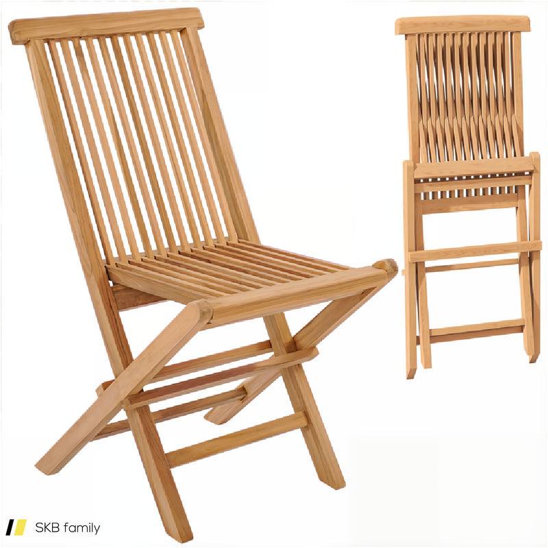 Set Of 2 Indonesia Teak Patio Folding Chairs With High Back And Slatted Seat 240615-230911