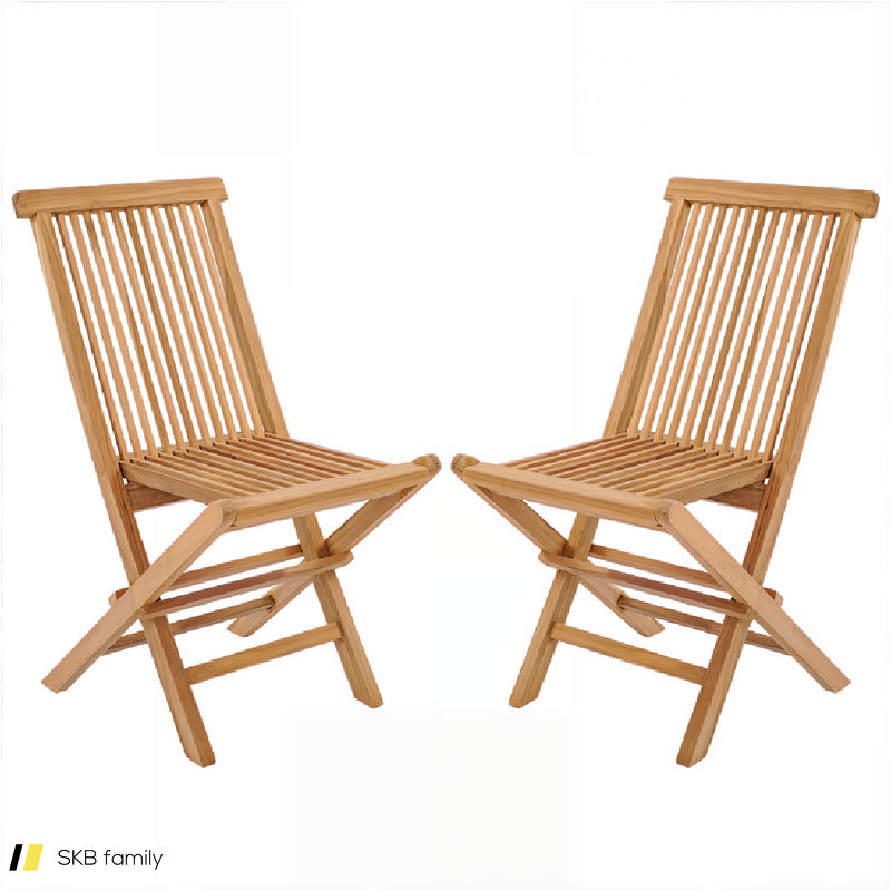 Set Of 2 Indonesia Teak Patio Folding Chairs With High Back And Slatted Seat 240615-230911