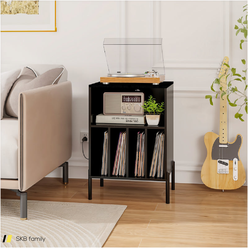 Record Player Stand With Record Storage Shelf And Charging Station 240615-230912