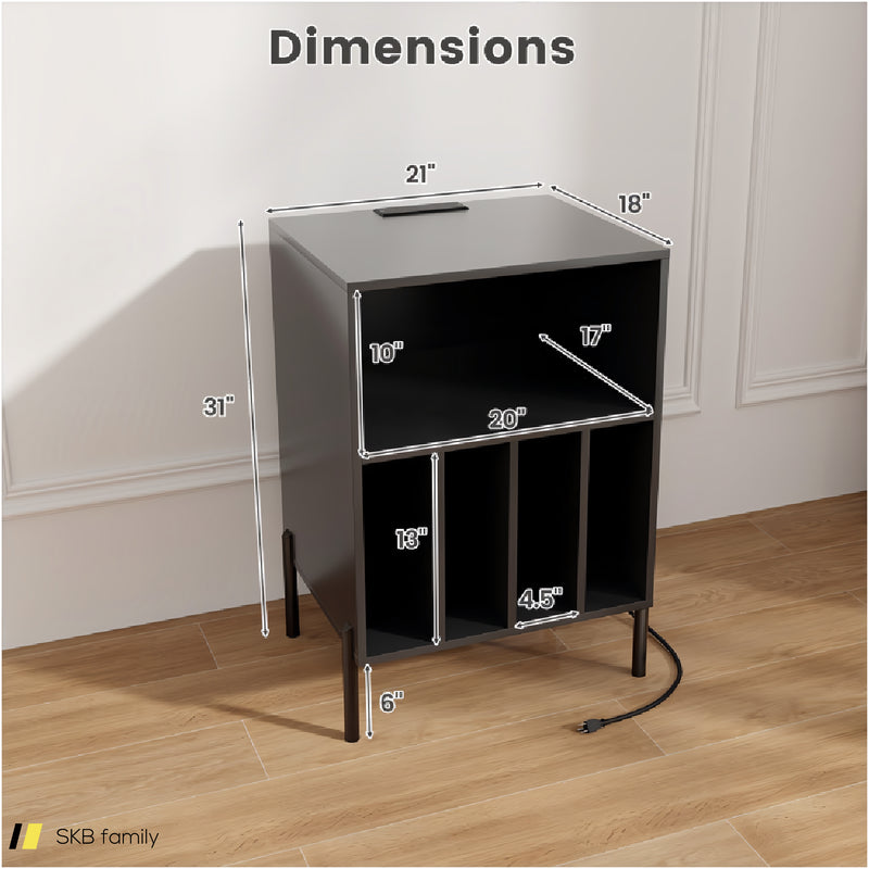 Record Player Stand With Record Storage Shelf And Charging Station 240615-230912