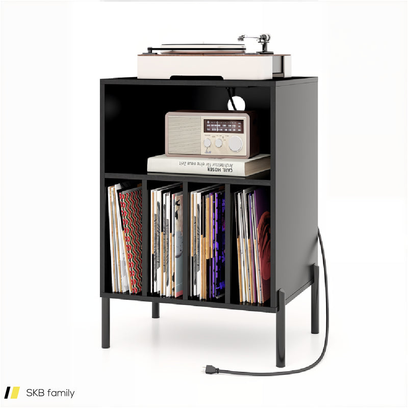 Record Player Stand With Record Storage Shelf And Charging Station 240615-230912