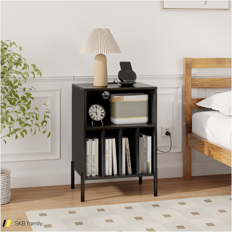 Record Player Stand With Record Storage Shelf And Charging Station 240615-230912