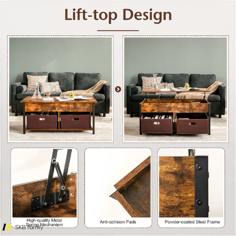 Lift Top Coffee Table With Drawers And Hidden Compartment 240615-230916