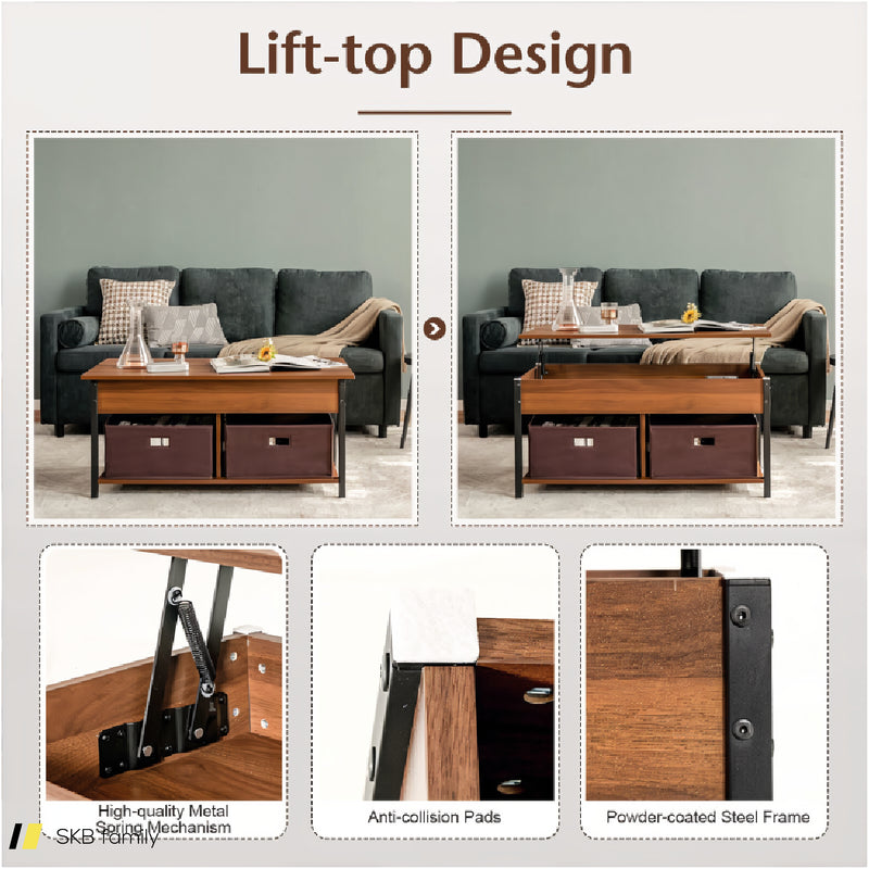 Lift Top Coffee Table With Drawers And Hidden Compartment 240615-230916