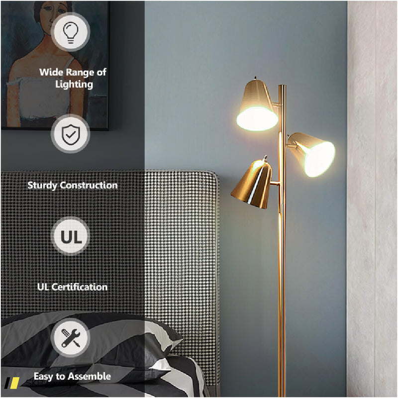 64 Inch 3-Light Led Floor Lamp Reading Light For Living Room Bedroom 240615-230920