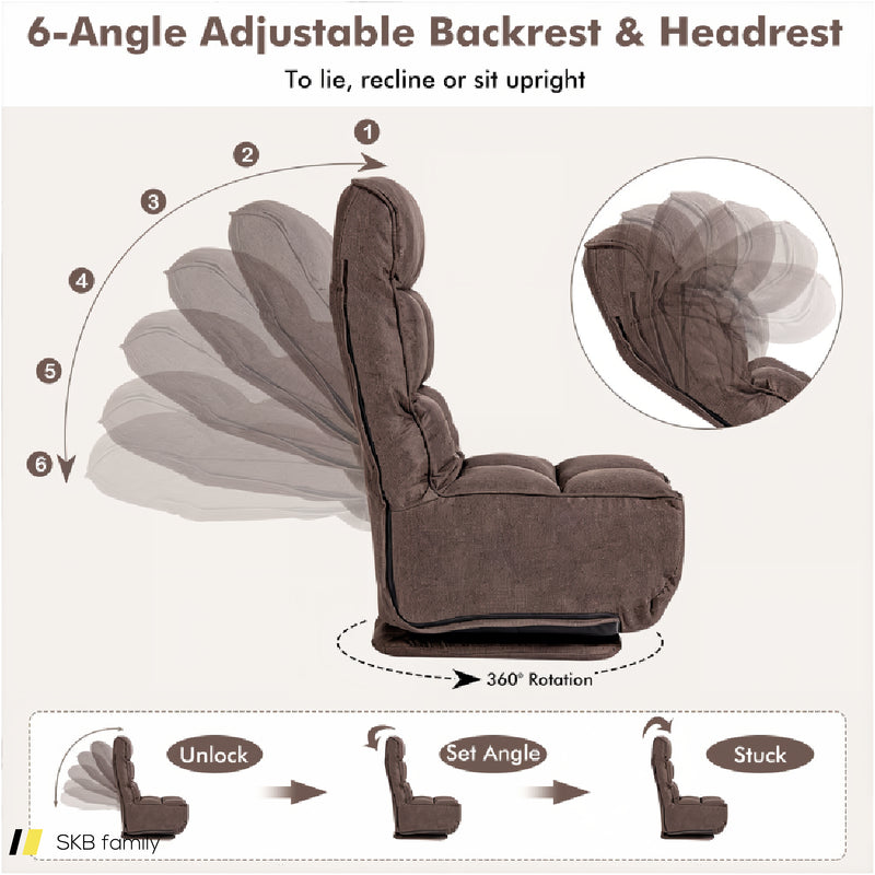 360-Degree Swivel Folding Floor Chair With 6 Adjustable Positions 240615-230923