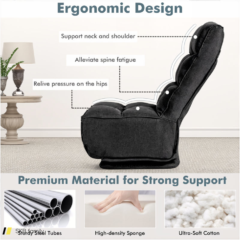 360-Degree Swivel Folding Floor Chair With 6 Adjustable Positions 240615-230923