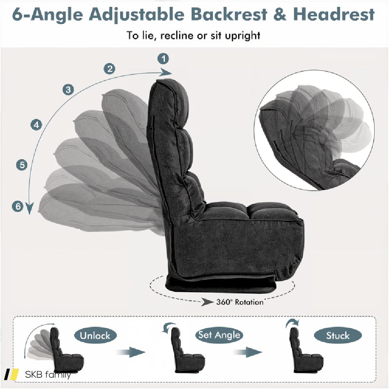 360-Degree Swivel Folding Floor Chair With 6 Adjustable Positions 240615-230923