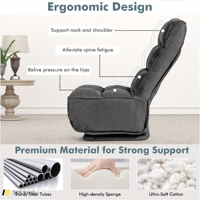 360-Degree Swivel Folding Floor Chair With 6 Adjustable Positions 240615-230923