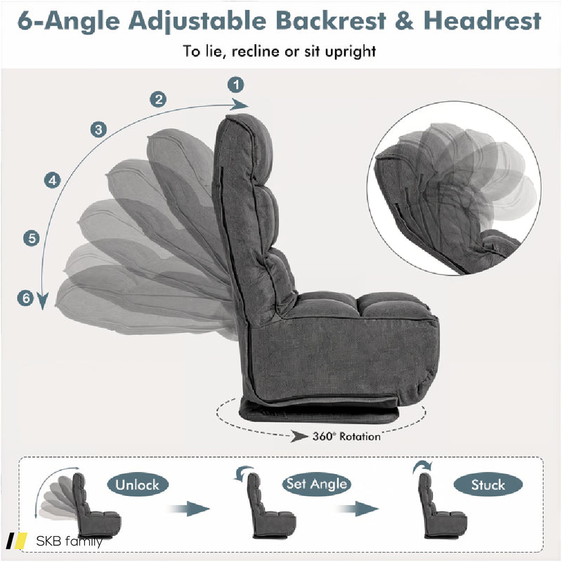 360-Degree Swivel Folding Floor Chair With 6 Adjustable Positions 240615-230923