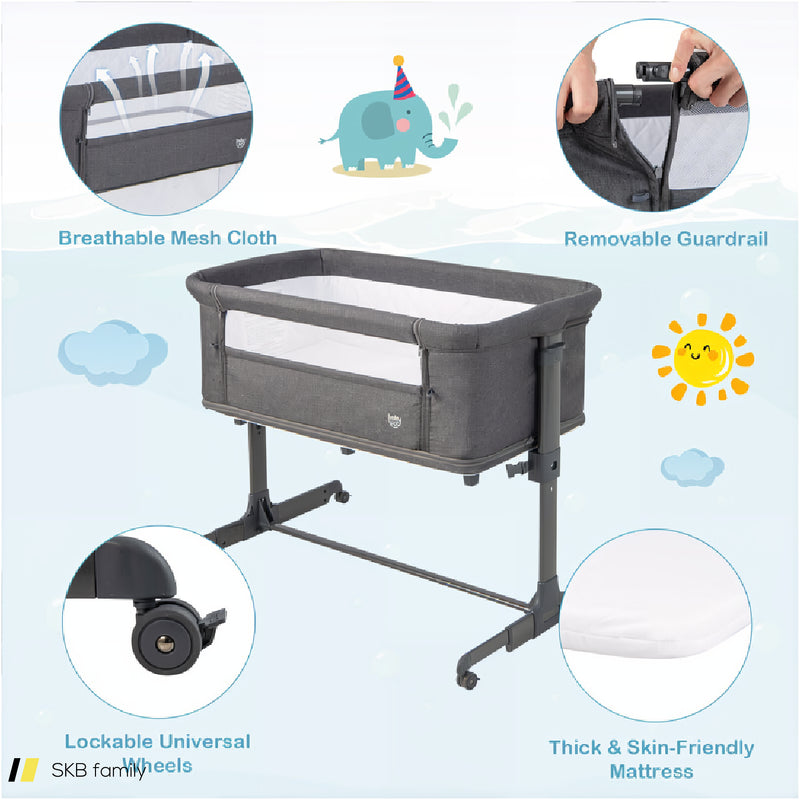 3-In-1 Foldable Baby Bedside Sleeper With Mattress And 5 Adjustable Heights 240615-230928