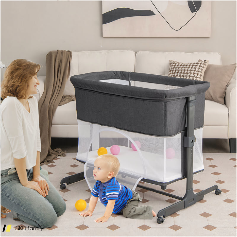 3-In-1 Foldable Baby Bedside Sleeper With Mattress And 5 Adjustable Heights 240615-230928