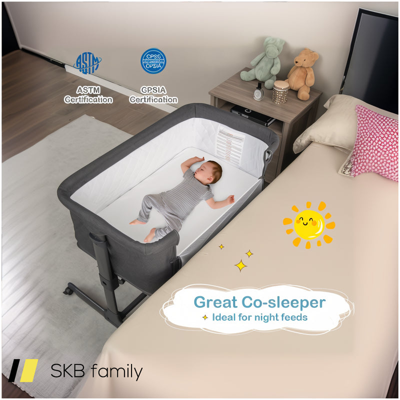 3-In-1 Foldable Baby Bedside Sleeper With Mattress And 5 Adjustable Heights 240615-230928