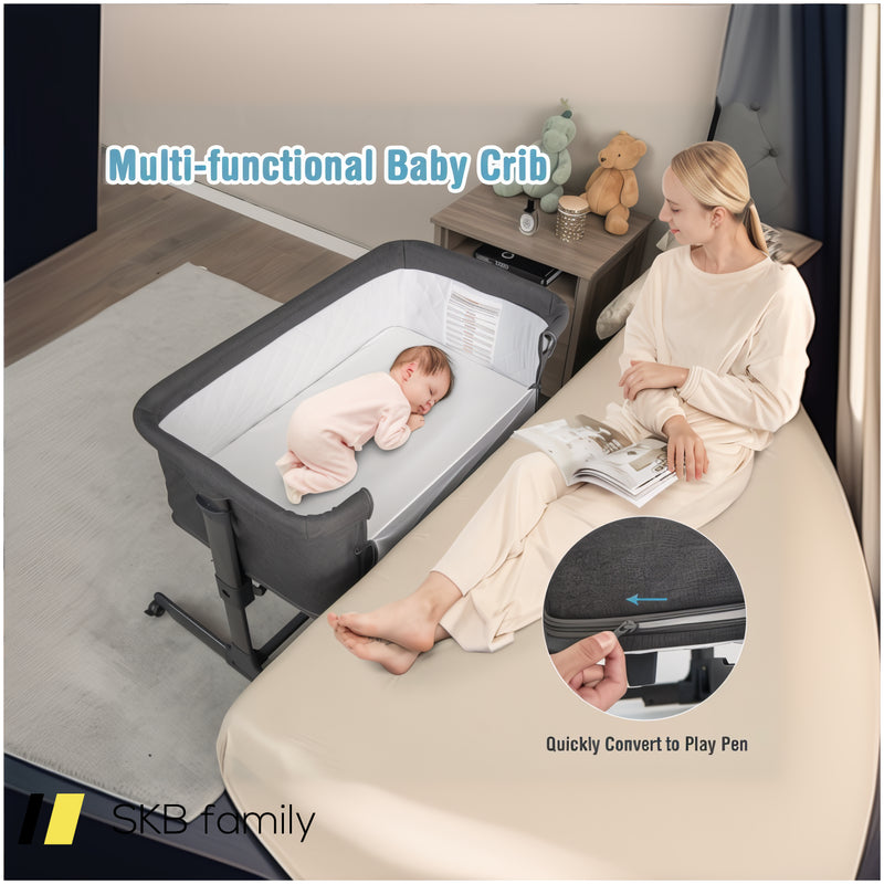 3-In-1 Foldable Baby Bedside Sleeper With Mattress And 5 Adjustable Heights 240615-230928