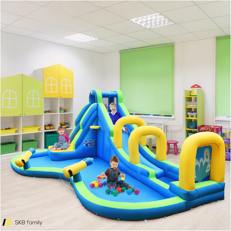 Inflatable Water Slide Kids Bounce House With Water Cannons And Hose Without Blower 240615-230929