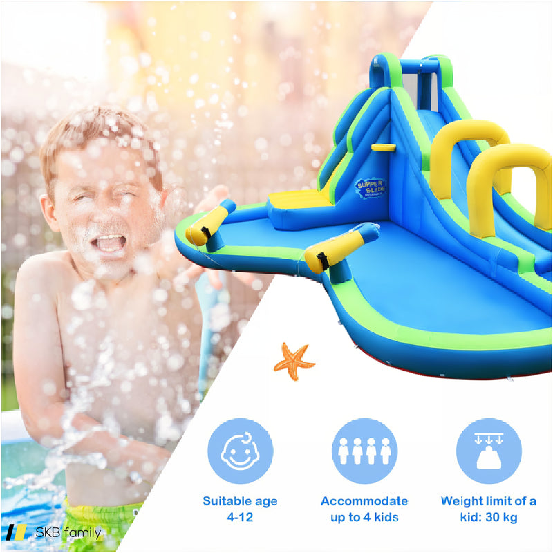 Inflatable Water Slide Kids Bounce House With Water Cannons And Hose Without Blower 240615-230929