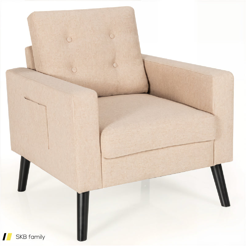 Mid-Century Upholstered Armchair Club Chair With Rubber Wood Legs 240615-230930