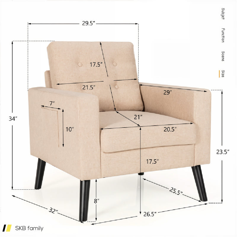 Mid-Century Upholstered Armchair Club Chair With Rubber Wood Legs 240615-230930