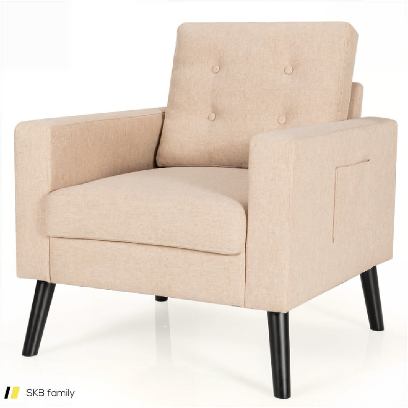 Mid-Century Upholstered Armchair Club Chair With Rubber Wood Legs 240615-230930