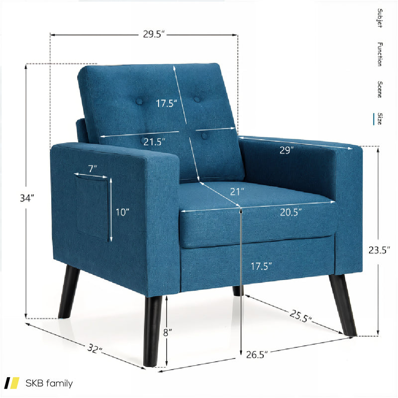 Mid-Century Upholstered Armchair Club Chair With Rubber Wood Legs 240615-230930