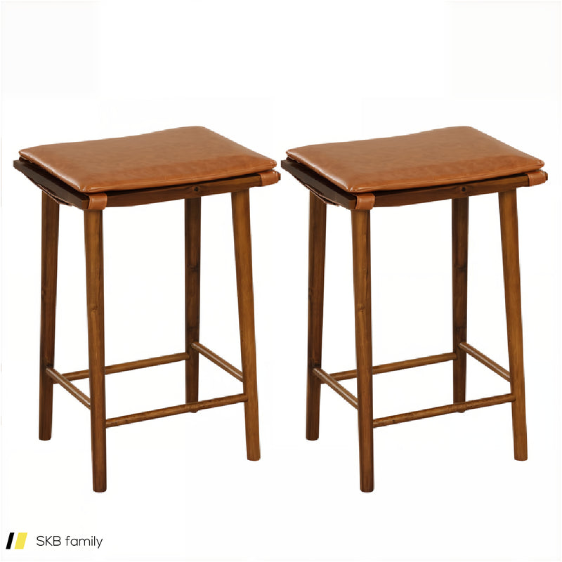 Set Of 2 25.5 Inch Barstools With Removable Cushion And Footrest 240615-230932