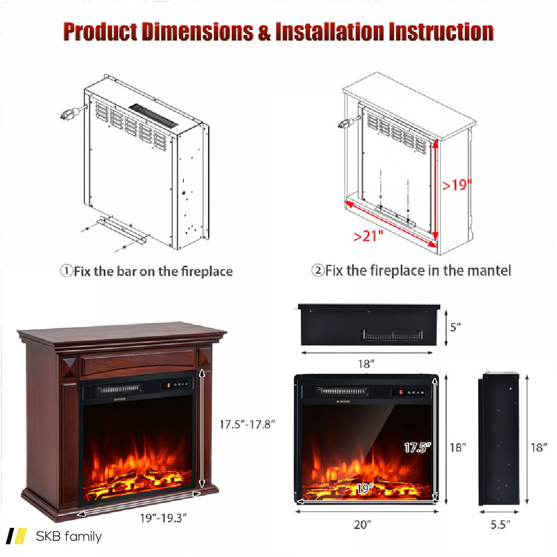 18 Inch 1500w Electric Fireplace Freestanding And Recessed Heater 240615-230933