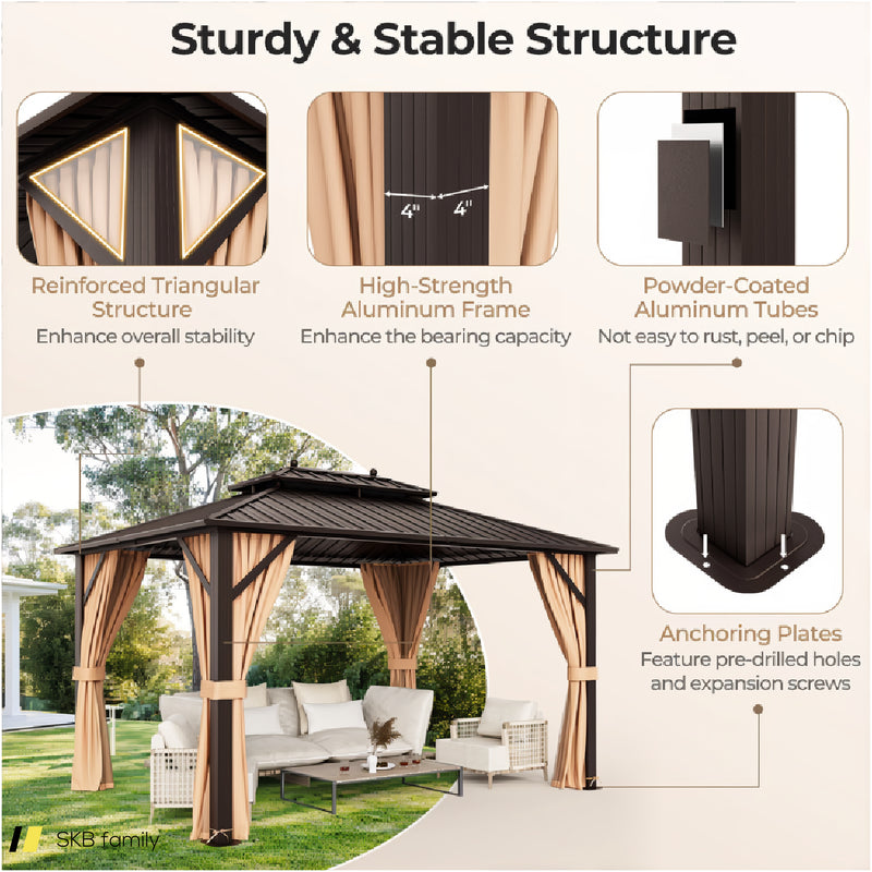 10 X 13 Feet Patio Hardtop Gazebo With Galvanized Steel Double Roof And Netting 240615-230938