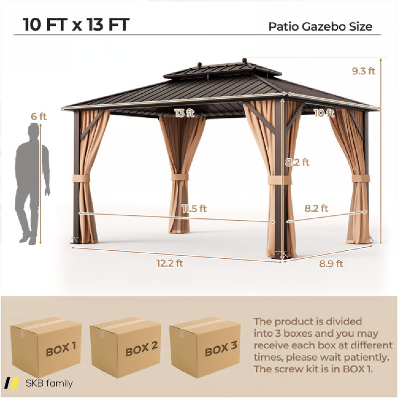 10 X 13 Feet Patio Hardtop Gazebo With Galvanized Steel Double Roof And Netting 240615-230938