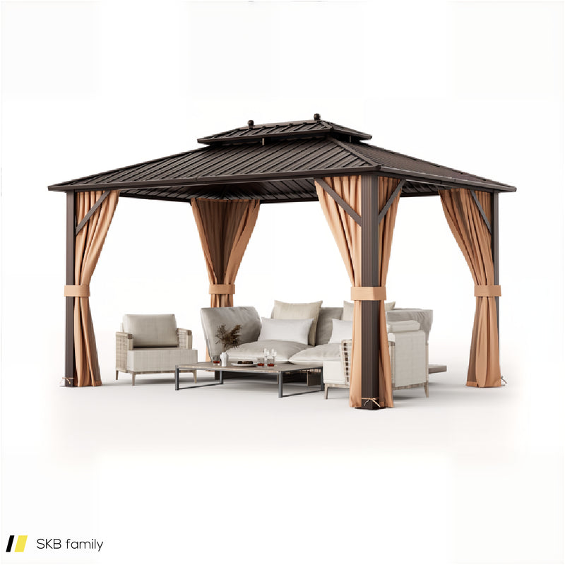 10 X 13 Feet Patio Hardtop Gazebo With Galvanized Steel Double Roof And Netting 240615-230938