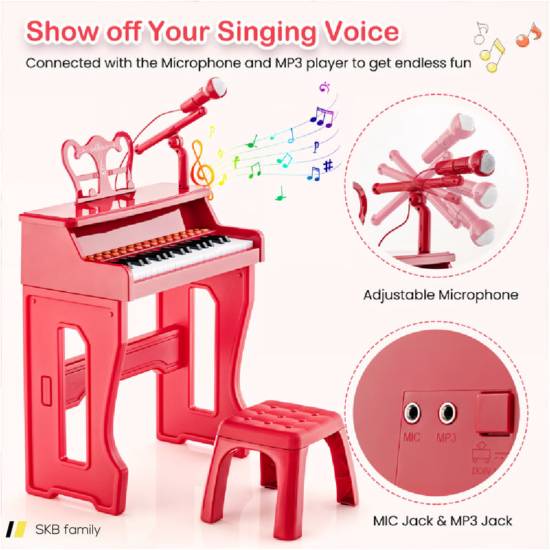 37 Keys Music Piano With Microphone Kids Piano Keyboard With Detachable Music Stand 240615-230942