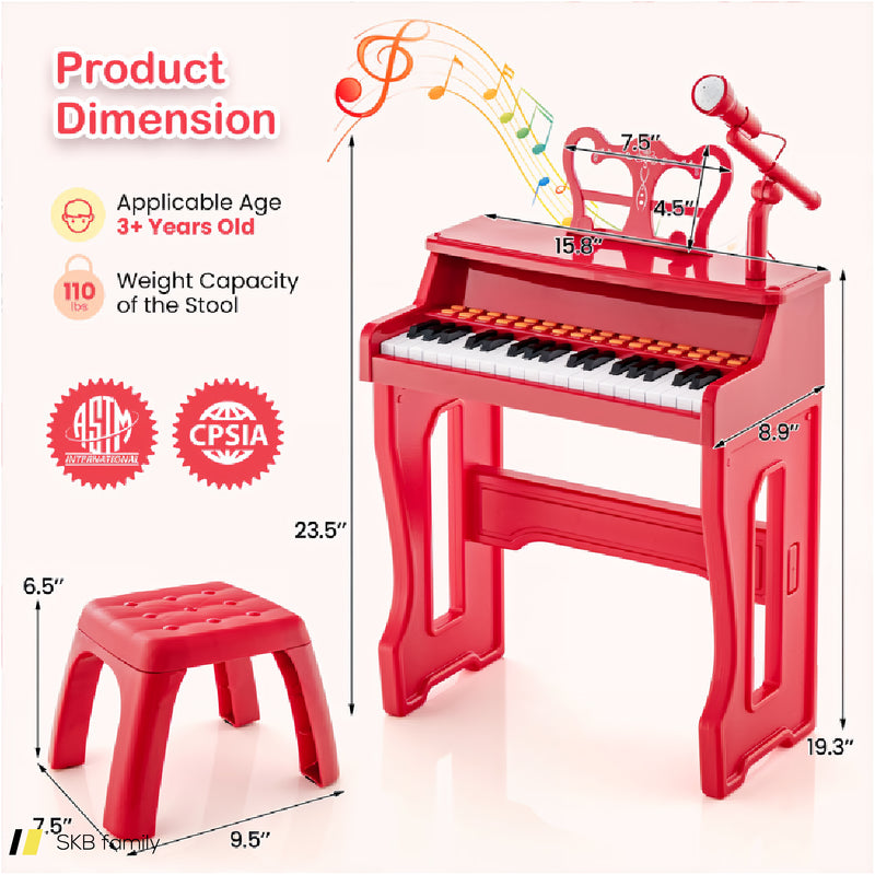 37 Keys Music Piano With Microphone Kids Piano Keyboard With Detachable Music Stand 240615-230942