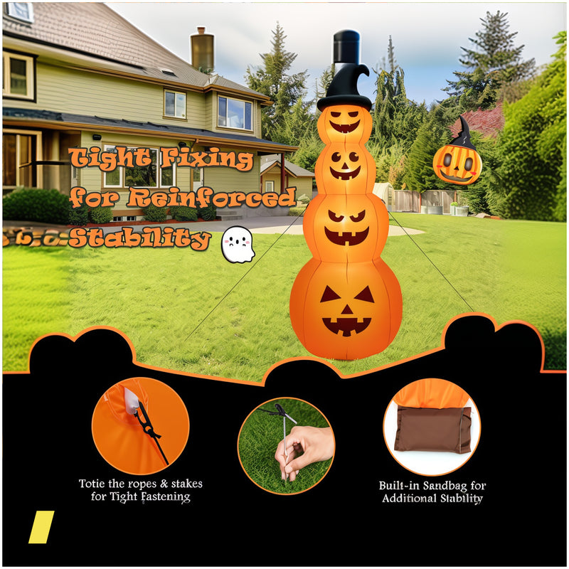 8 Feet Inflatable Halloween Pumpkins Stack With Built-In Led Lights 240615-230945