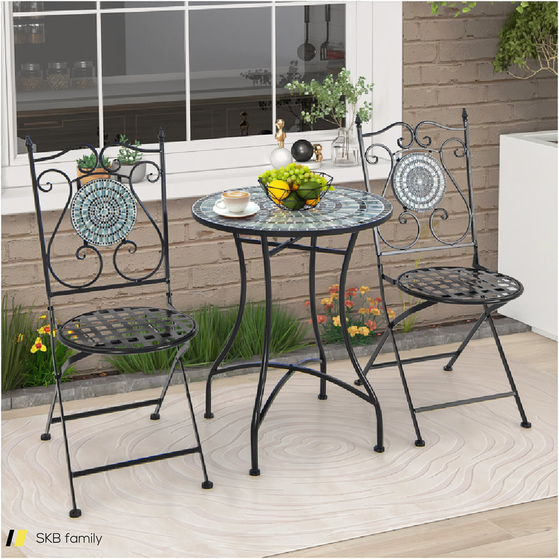 3 Pieces Mosaic Pattern Metal Dining Set 240615-230947