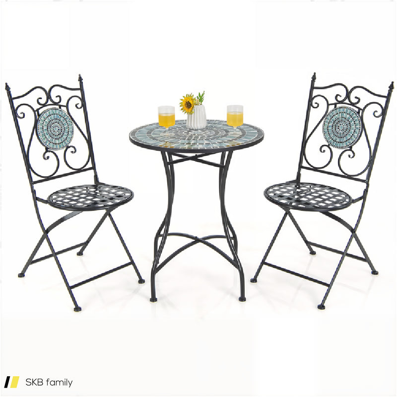 3 Pieces Mosaic Pattern Metal Dining Set 240615-230947