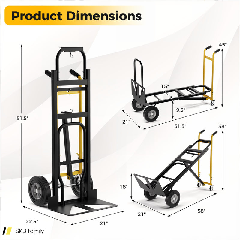 3-In-1 Convertible Hand Truck Metal Dolly Cart With 4 Rubber Wheels For Transport 240615-230948