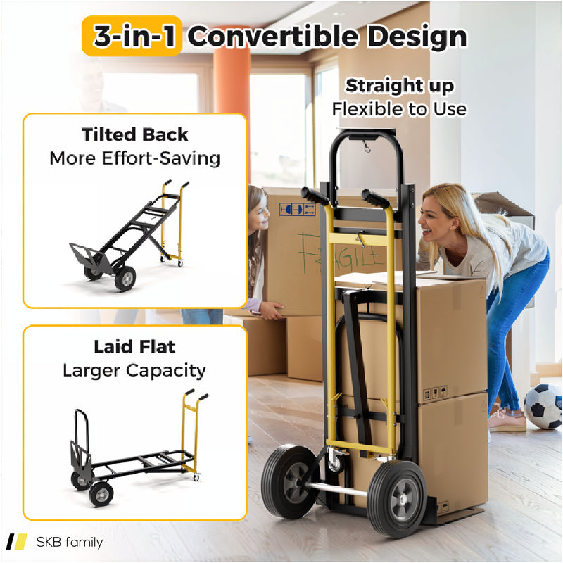 3-In-1 Convertible Hand Truck Metal Dolly Cart With 4 Rubber Wheels For Transport 240615-230948