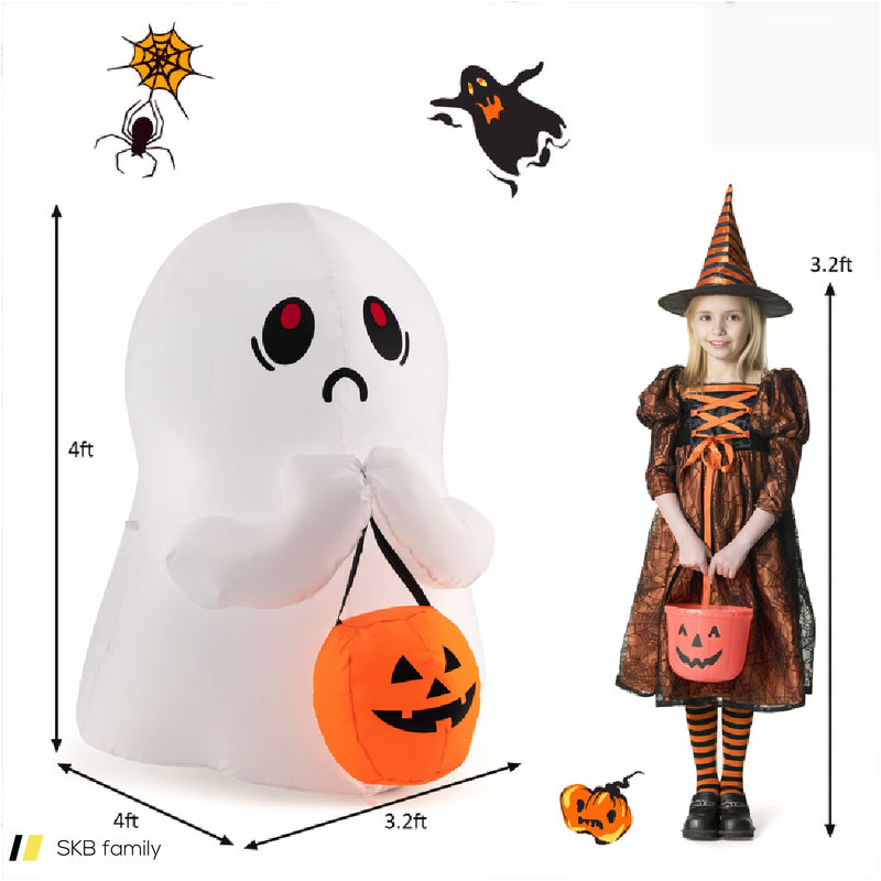 4 Feet Halloween Inflatable Ghost Holding Pumpkin Decor With Led Lights 240615-230950