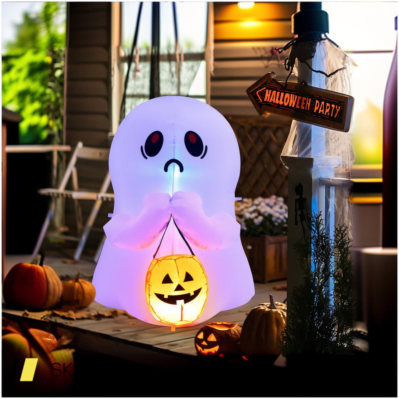 4 Feet Halloween Inflatable Ghost Holding Pumpkin Decor With Led Lights 240615-230950