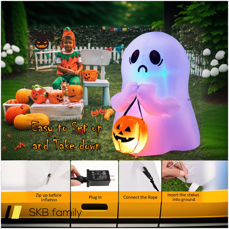 4 Feet Halloween Inflatable Ghost Holding Pumpkin Decor With Led Lights 240615-230950