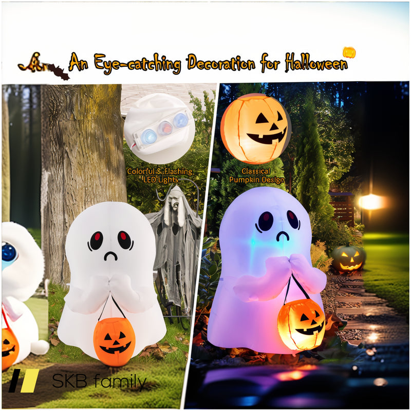 4 Feet Halloween Inflatable Ghost Holding Pumpkin Decor With Led Lights 240615-230950